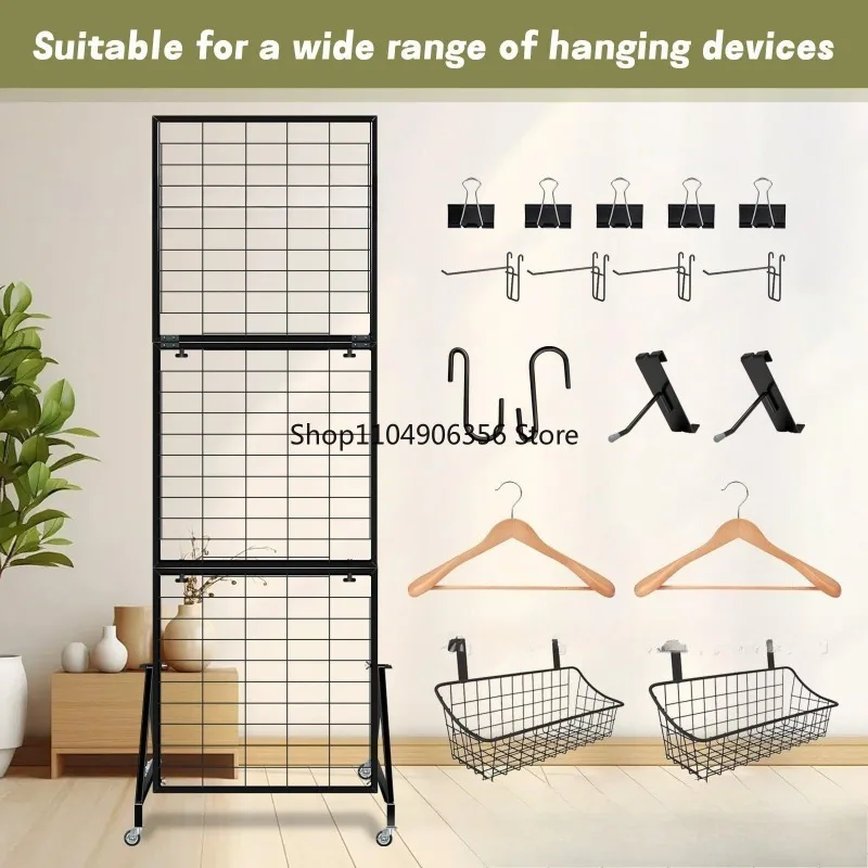 아름다운 철제 메쉬 디스플레이 스탠드, 바퀴가 달린 가정용 다용도 수납 선반