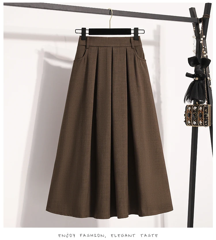 Solider, vielseitiger, mittellanger Faltenrock 2026 Plus-Size-Röcke A-Linie Maxikleid Frühling Herbst Neuer halblanger Regenschirmrock – Detail 3