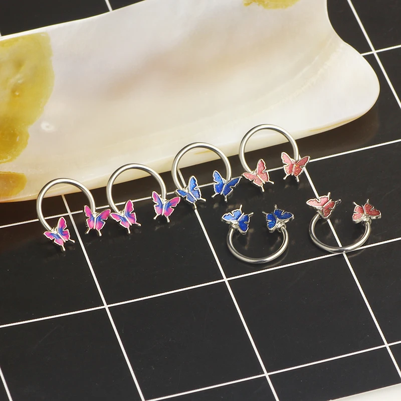 16G Butterfly Horseshoe Nose Rings Earrings Septum Ring Tragus Piercing Daith Helix Hoop Ear Earring Nostril Piercing Jewelry wh