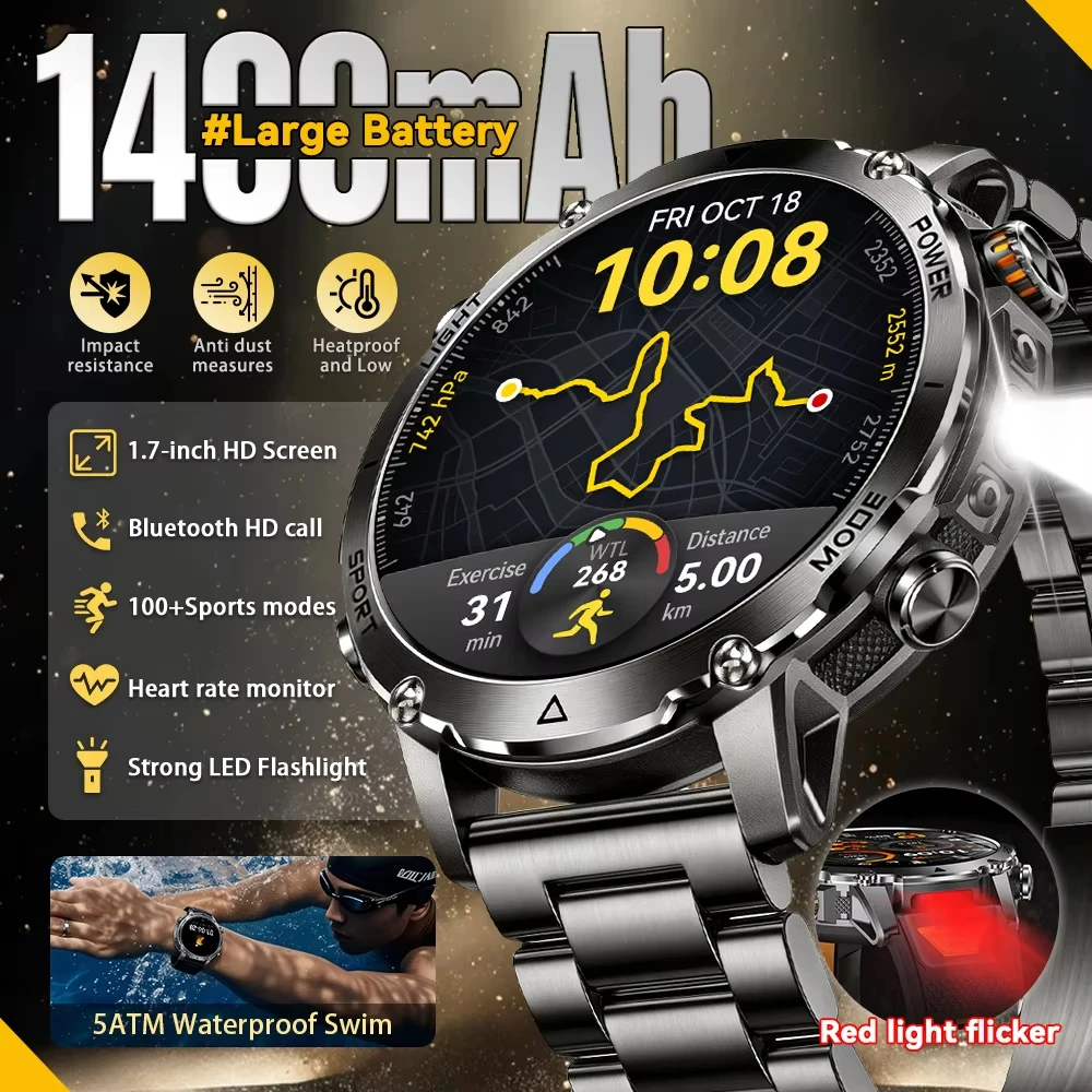 2026 New Amazfit Military Outdoor Men tactics Smart Watch 1400mAh Large Battery IP68 Waterproof GPS Sports Men Fitness Bracel 1