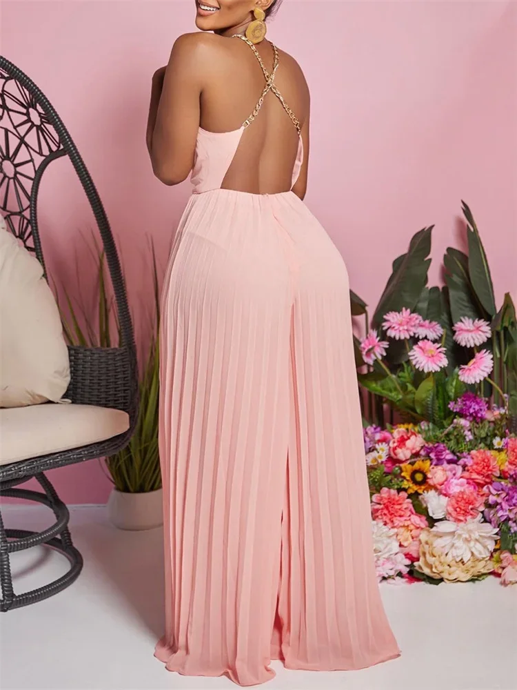 Wmstar Jumpsuit Women Fashionable Sexy Party High Waist Backless Wide Leg Pleated Wholesale Dropshipping New Style Summer