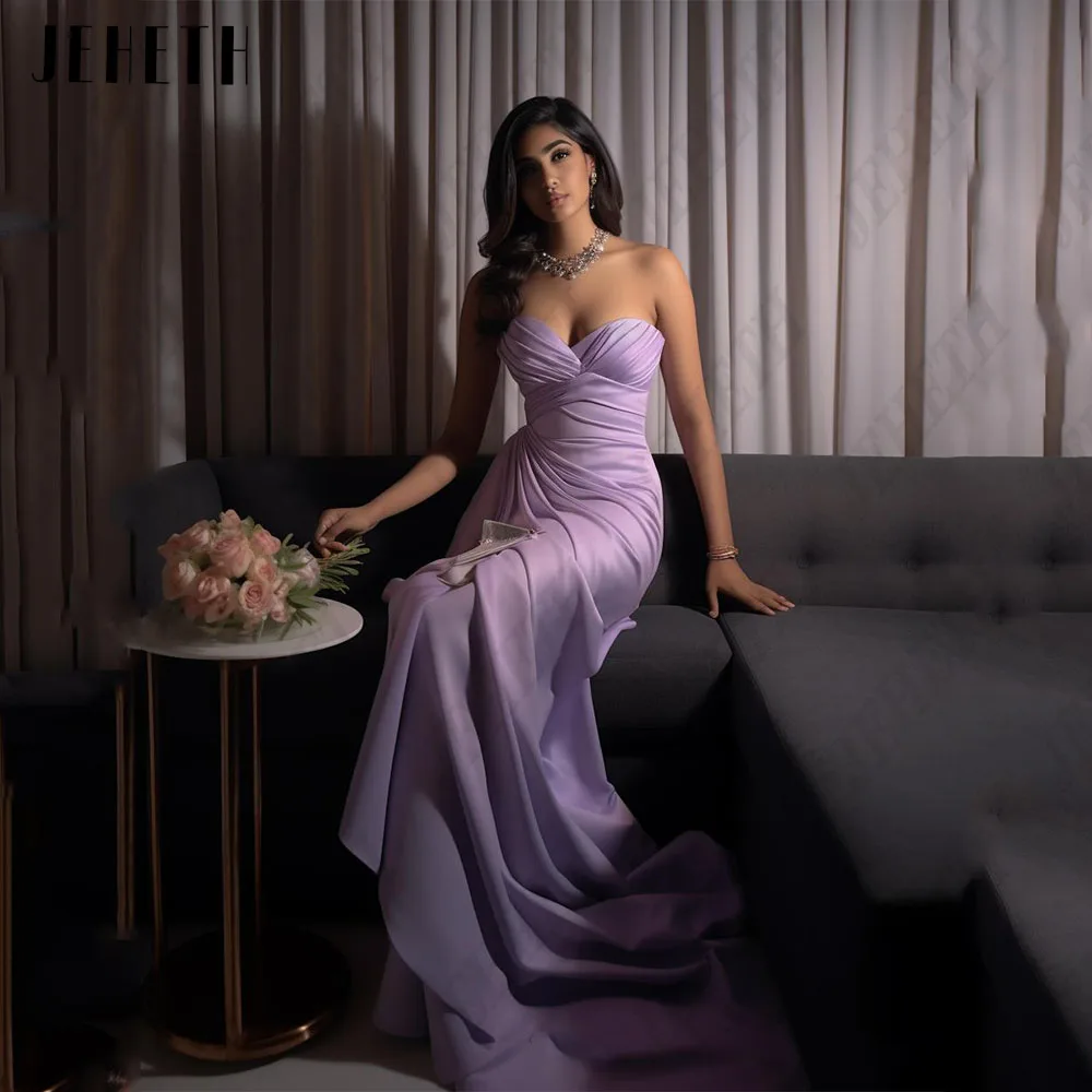 

JEHETH Sexy Prom Dress For Woman Purple Sleeveless Sweetheart A-Line Satin Evening Gowns Sweep Train فساتين سهره فاخره 2024