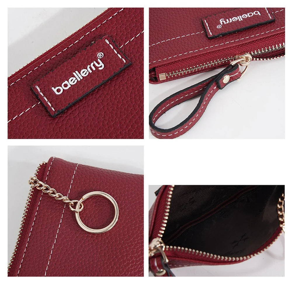 Baellerry Stylish Handheld Wallet for Women, PU Leather Zip Coin Purse with Detachable Chain - Mini Clutch Organizer & Keychain