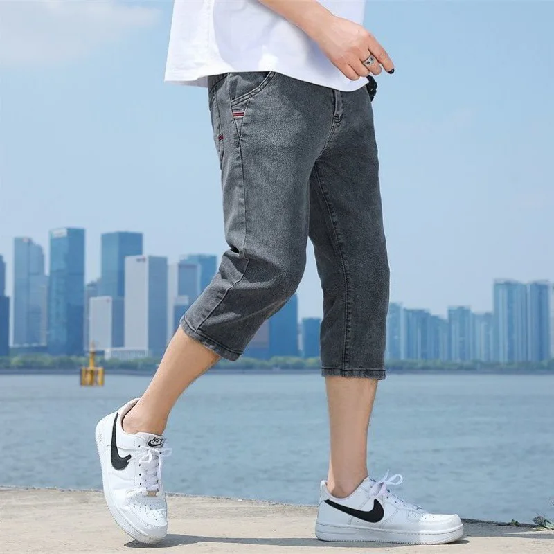 2023 New Cropped Jeans Men's Spring and Summer Thin Broken Men's Korean Version Slim Pants Trend Men's Denim Shorts  Jeans Men