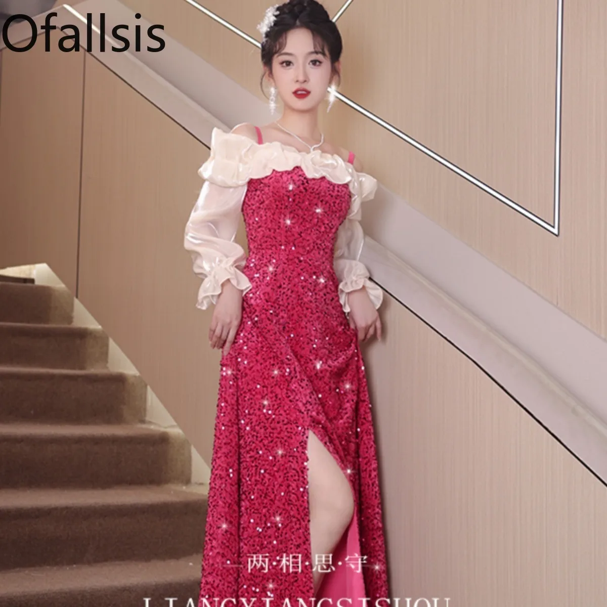 

Ofallsis Toast Attire Bride's Luxury Engagement Banquet Wedding Dress 2023 Spring New Sequins Casual Wear Evening Dresses Female