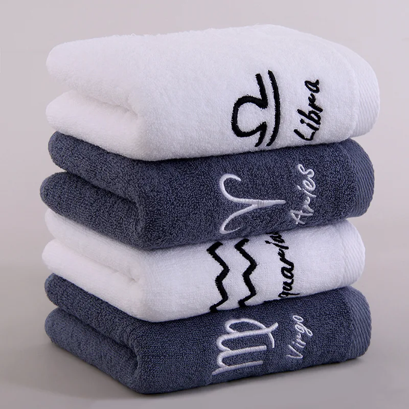 Description Picture 4 of item12 Constellation Letters Towel Embroidery Cotton Absorbent Quick Dry Lovers Gift Thickened Sports Soft fashion Bath Towel Set