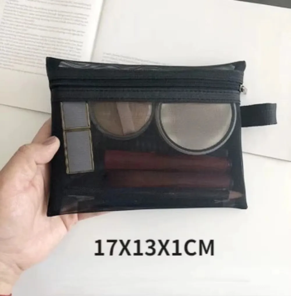 메쉬 화장품 가방 여행용 수납 메이크업 가방 정리함 여성용 메이크업 파우치 휴대용 소형 대형 세면도구 뷰티 케이스