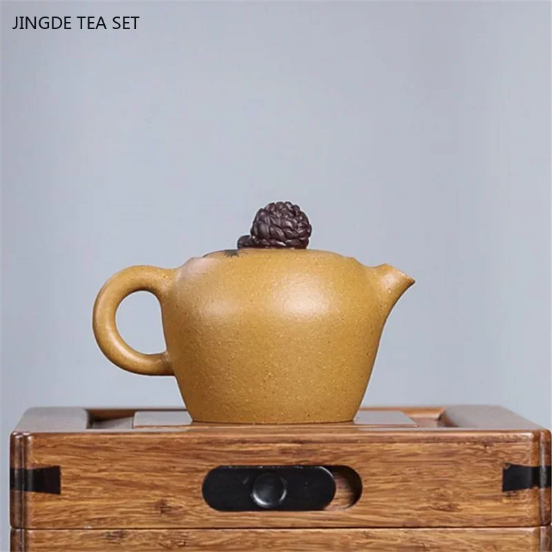 1PCS 180cc Yixing Famous Handmade Purple Clay Pot Original Mineral Yellow Section Household zisha Tea Set
