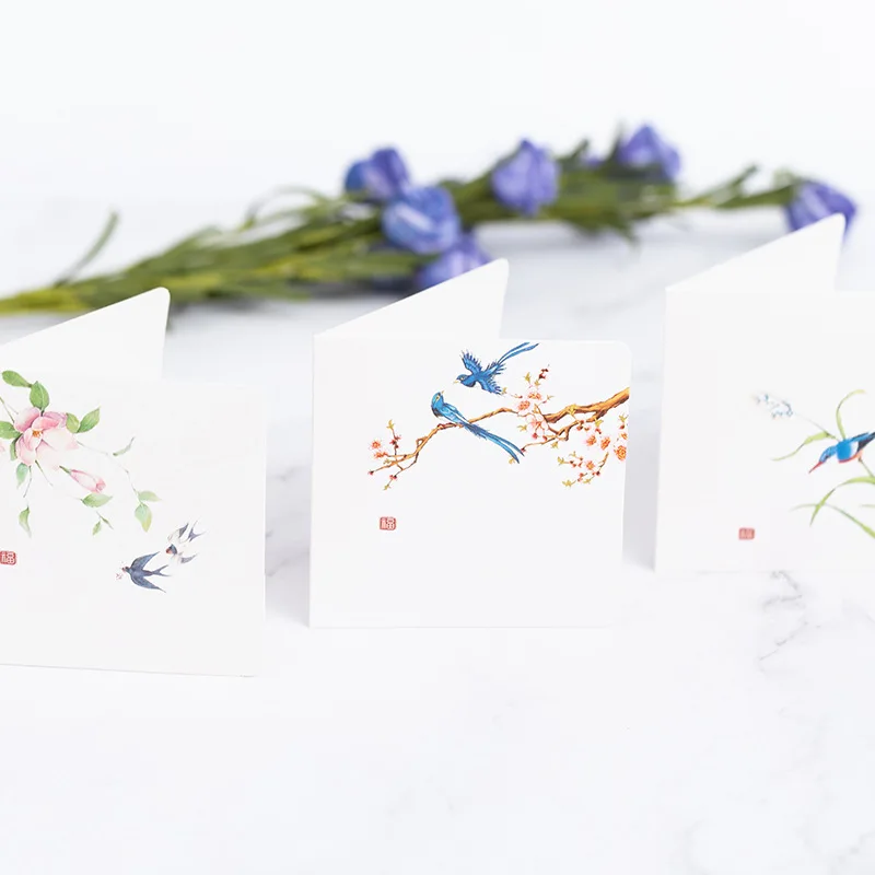 Chinese Style Flower Bird Greeting Cards Birthday Wedding Thank You Blessing Card Invitations for Mothers Father's Day 10Pcs/Set greeting cards,thank you cards,wedding invitations