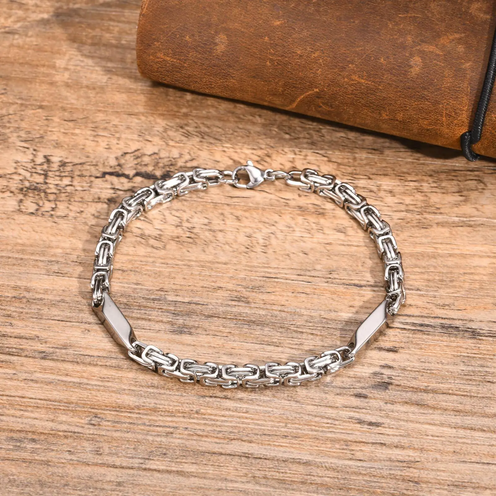 Thin Byzantine Bracelets for Men Boys,Stainless Steel Handmade Chain Wristband,Simple Hip Hop Cool Jewelry Accessories