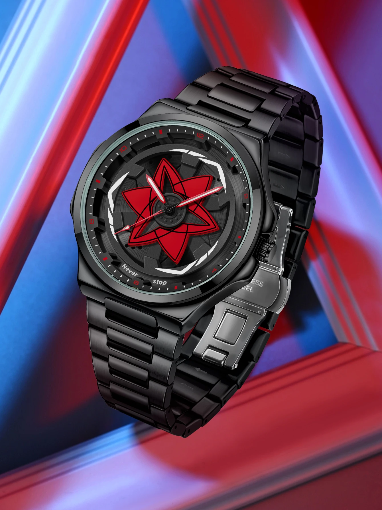 Men's Black Steel Strap Watch with Rotatable Dial - Stylish Creative Holiday Gift