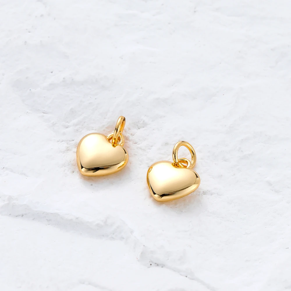 4pcs/lot 14K 18K Gold Plated Heart Charm with Jump Ring Necklace Making Supplies Solid Love Pendant For DIY Jewelry Accessories - 5