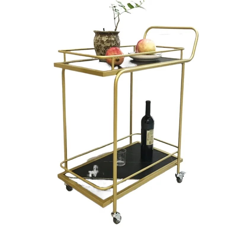 *Cart Hotel Cleaning Wheeled Double Multipurpose Utility Storage Gold Trolley Tool High-style Rotating Bar Portable