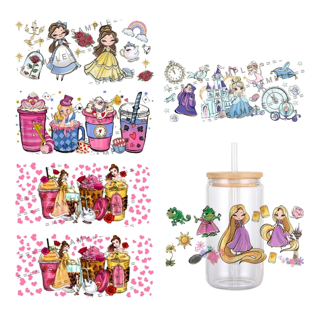 1pc, Cartoon Princesses Uv Dtf Cup Wrap For Glass Cup,uv Dtf Cup