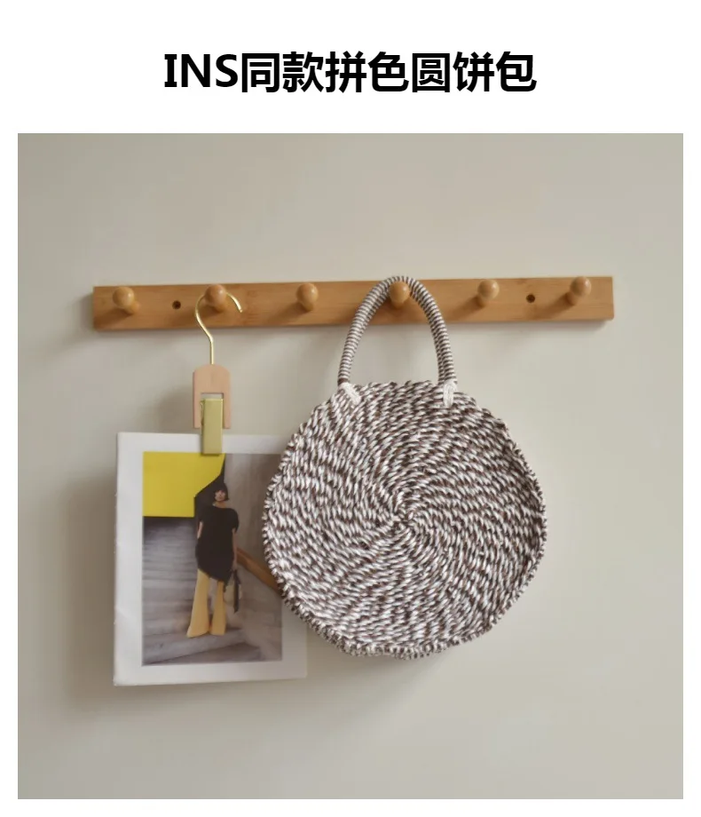 2023 New Women Round Shaped Shoulder Bags Handmade Straw Handbags Totes Striped Beach Bags Drop Shipping