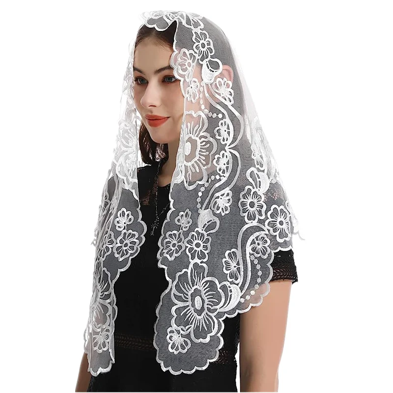 Catholic Church Veil Mass Lace Mantilla Embroidery Head Covering for Women