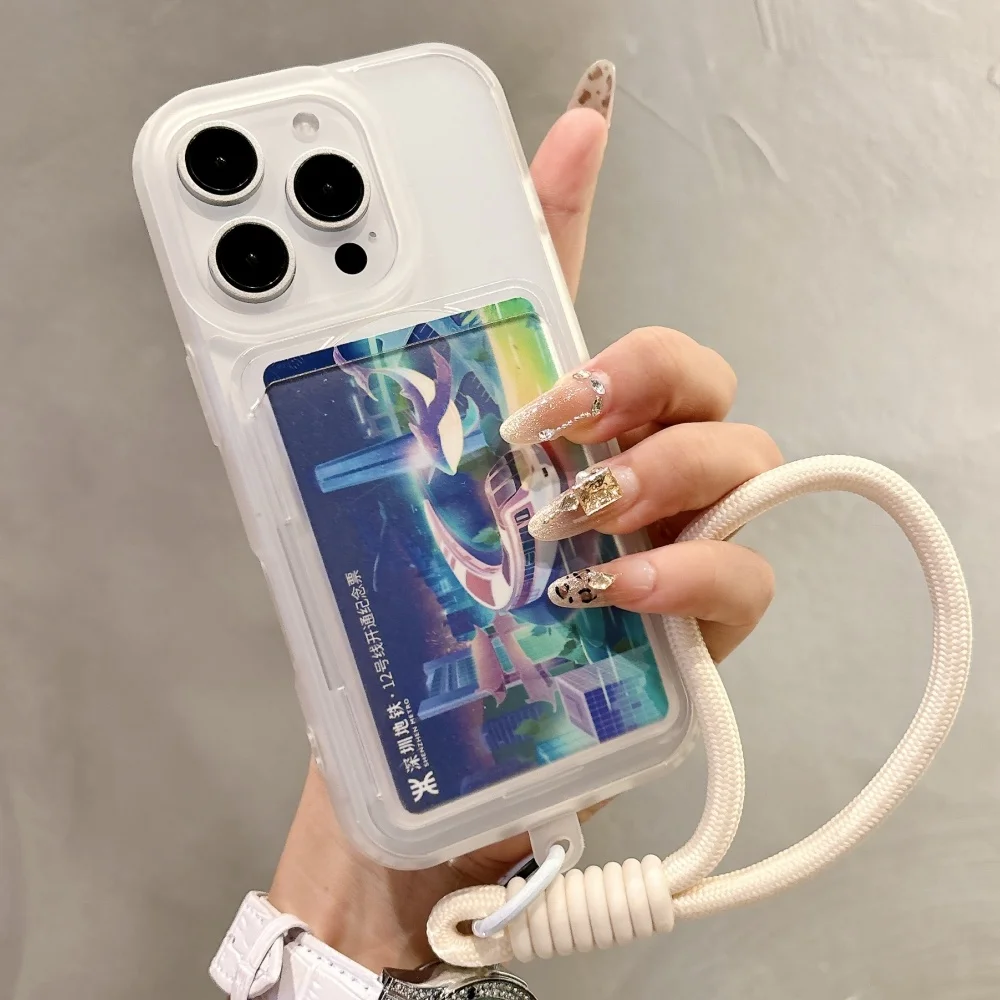 Candy Clear Slot Card Holder Magnetic Wallet Case with Wrist Strap