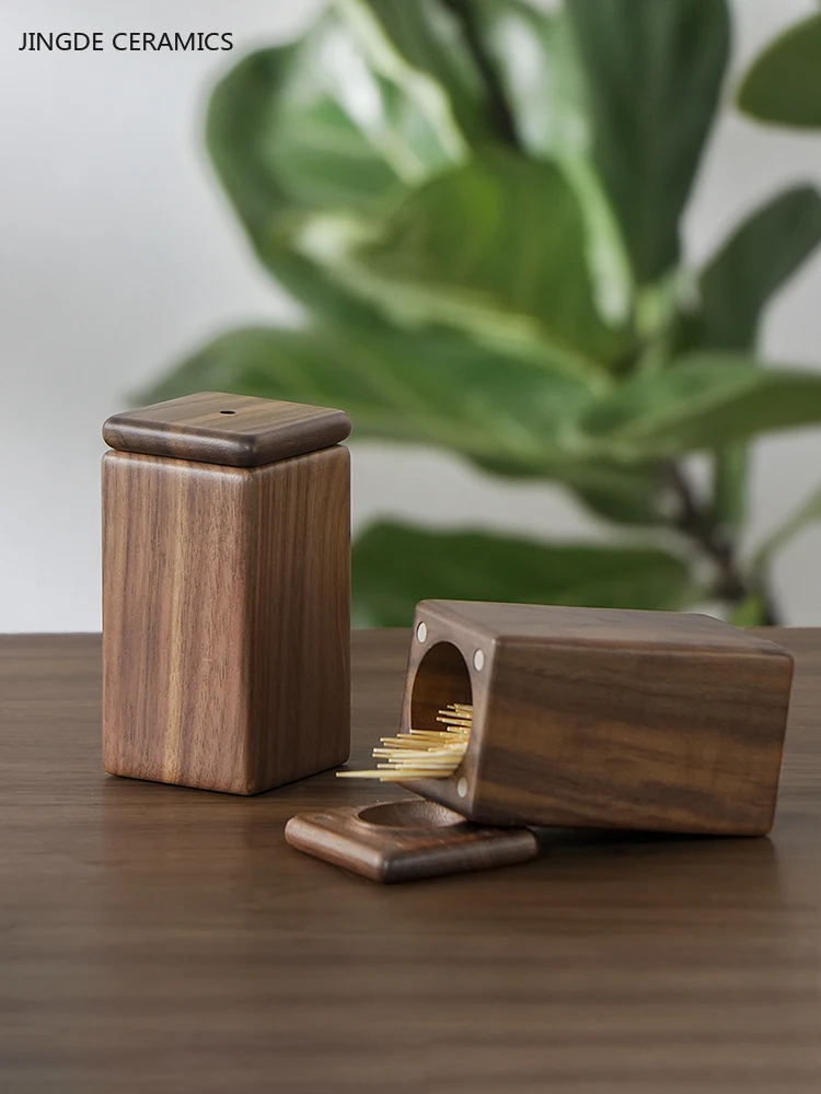 

High Quality Black Walnut Toothpick Box Living Room Travel Portable Solid Wood Toothpick Holder Light Luxury Household Supplies