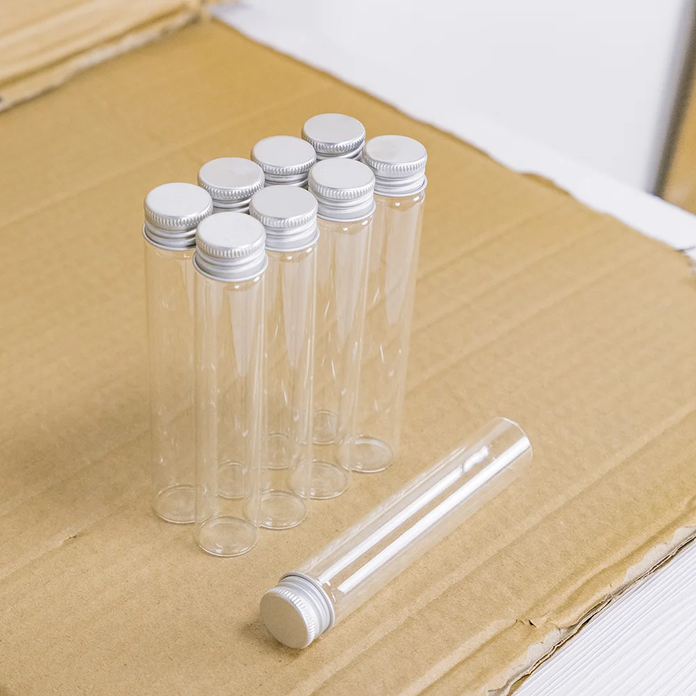 6pcs Mini Glass Bottle with Aluminum Cap 5ml 10ml 15ml 20ml 25ml 30ml Glass Test Tube Jars Message Vials Decoration Containers 6