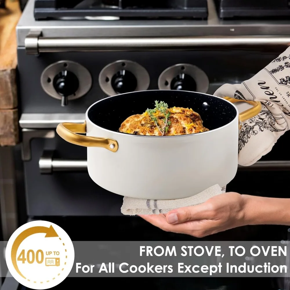 Ceramic Pots and Pans Set - 16PCS Kitchen Cookware Sets Nontsick Non Toxic Cookware Set With Dutch Oven, Frying Pan, Saucepan, S