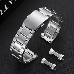 Elegant Curved End Gold Stainless Steel Watch Strap with Double Press Safety Clasp - 22mm (Silver)