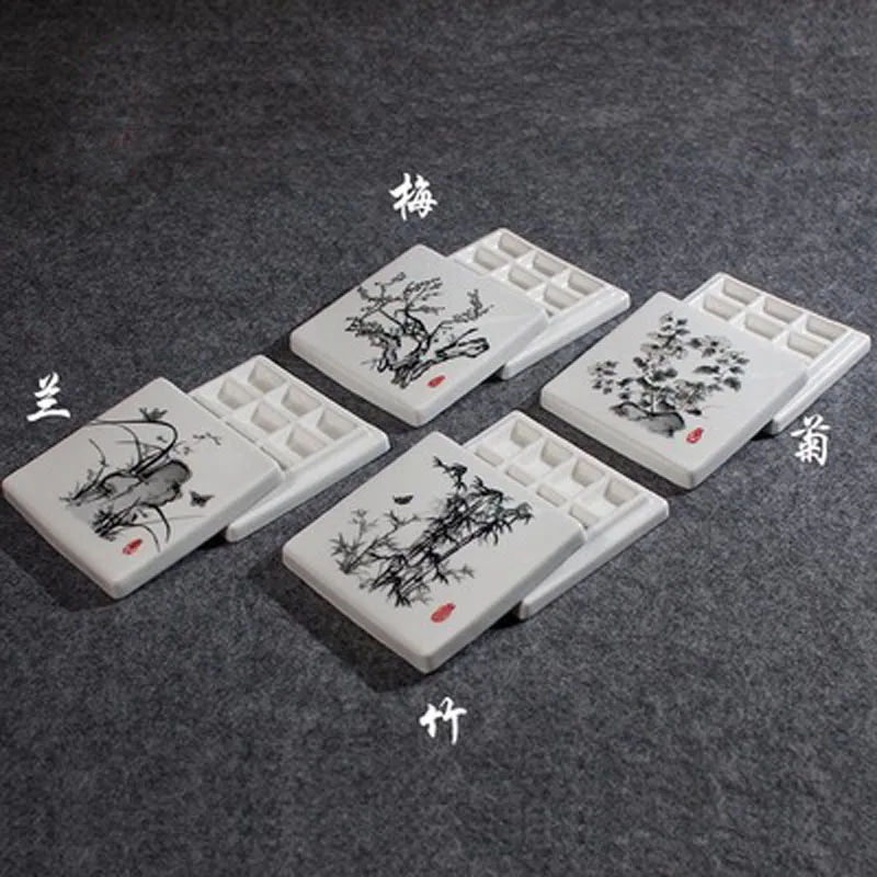 Ceramic 12 Holes Paint Palette Square Watercolor Painting Tray for Watercolor Gouache Drawing Art Supply