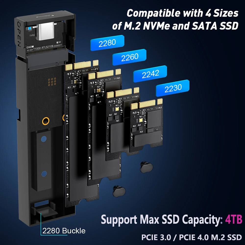 Boîtier externe pour SSD M.2 NVMe TooQ TQE-2222B/ USB 3.1 Gen2/ Sans vis
