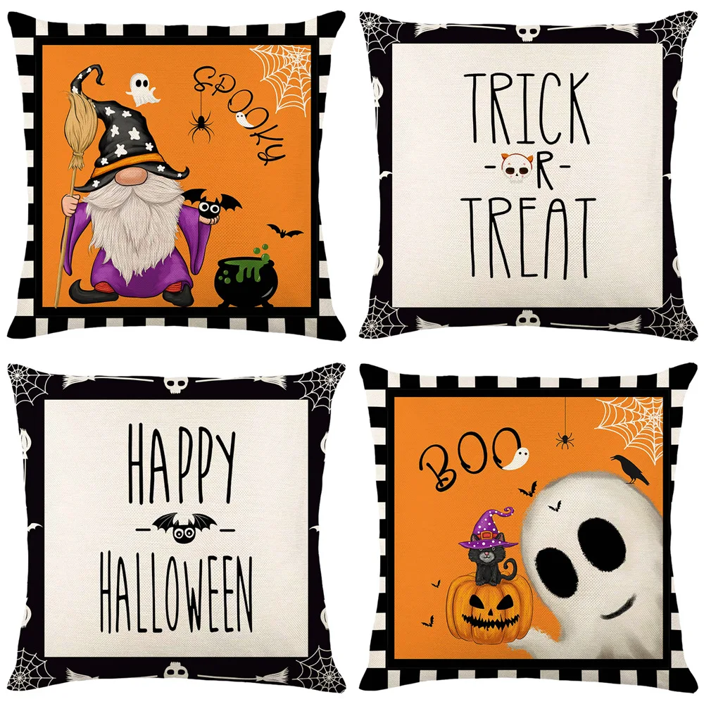 

2023 New Halloween Decorative Cushion Cover 18x18 Inches Linen Throw Pillow Cover Wizard Ghost Print Pillow Case Halloween Gifts
