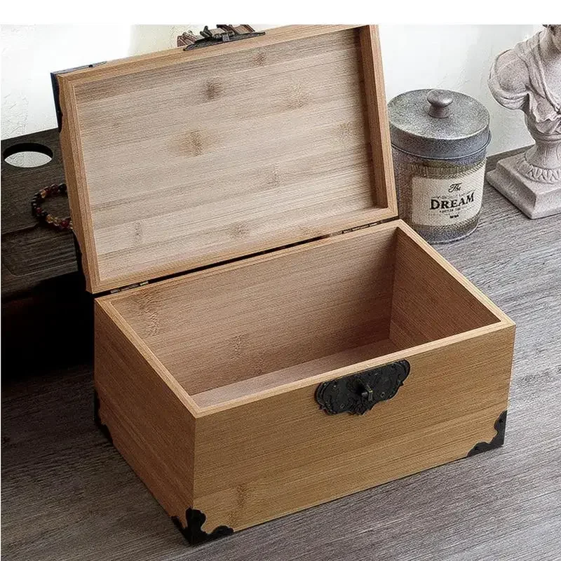 

Ящик с откидной крышкой, деревянный прямоугольный органайзер для хранения ювелирных изделий, бамбуковый домашний
