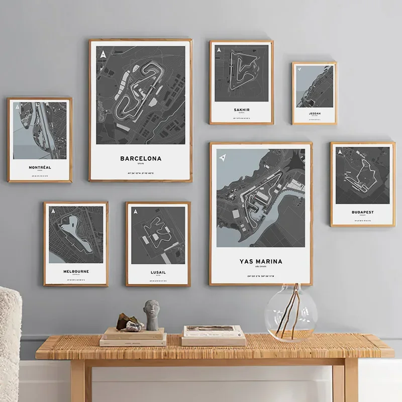 Formula One Circuit Map F1 Poster Barcelona Jeddah Lusail Sakhir Race Track Wall Art Print Canvas Painting