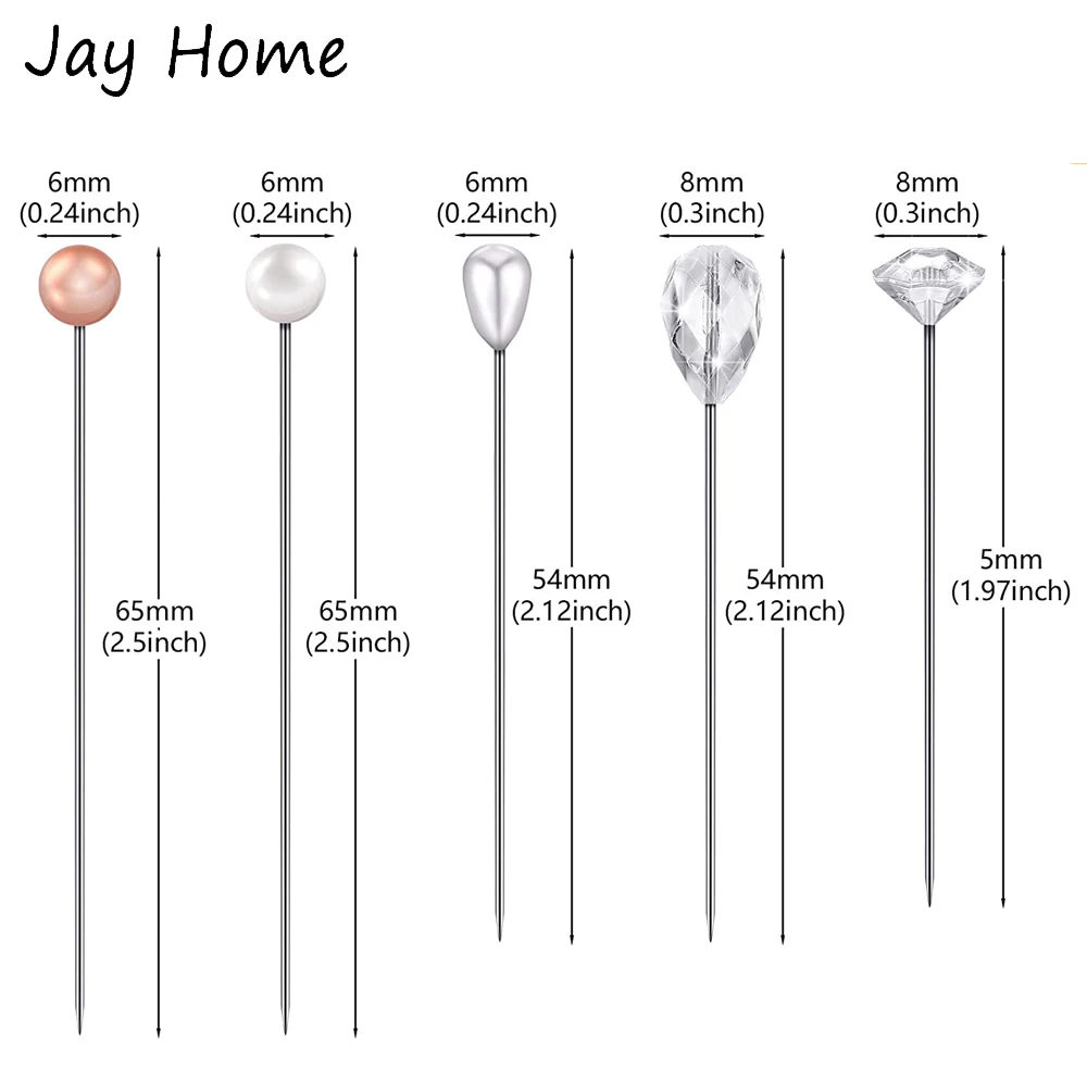 100PCS 꽃다발 핀 진주 코사지 크리스탈 다이아몬드 머리 핀 DIY 웨딩 공예 보석 장식에 대 한 65MM 스트레이트 헤드 핀