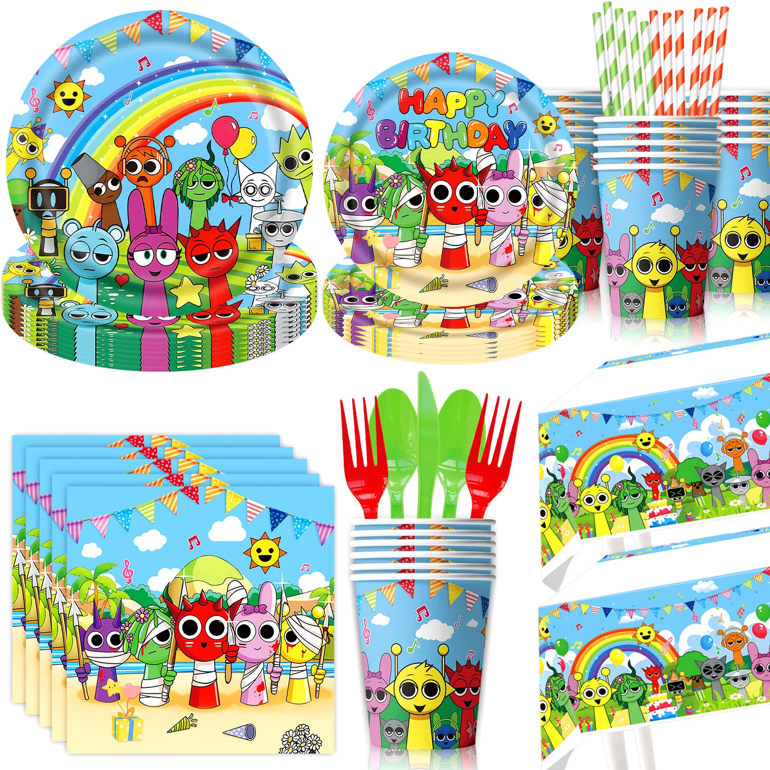 Incredibox Sprunki Birthday Party Decoration Disposable Cup Plate Tablecloth Balloon Background Kids Baby Shower Supplies birthday tableware set birthday party supplies party supplies disposable tablecloth
