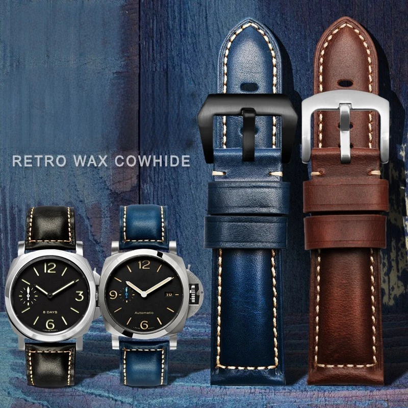 For Panerai Citizen Fossil Breitling Hamilton Watchband Genuine Cow Leather Men'S Vintage Watch Strap 22Mm 24Mm 26Mm Watch Band