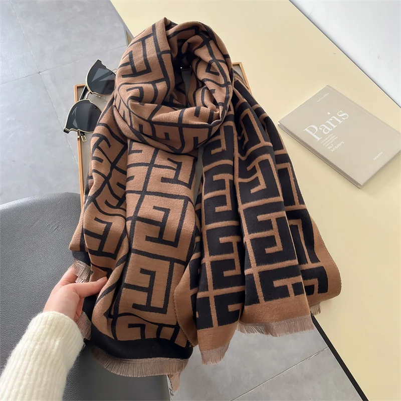 2024 Letter Pashmina Shawl Warm Cashmere Scarf for Women Luxury