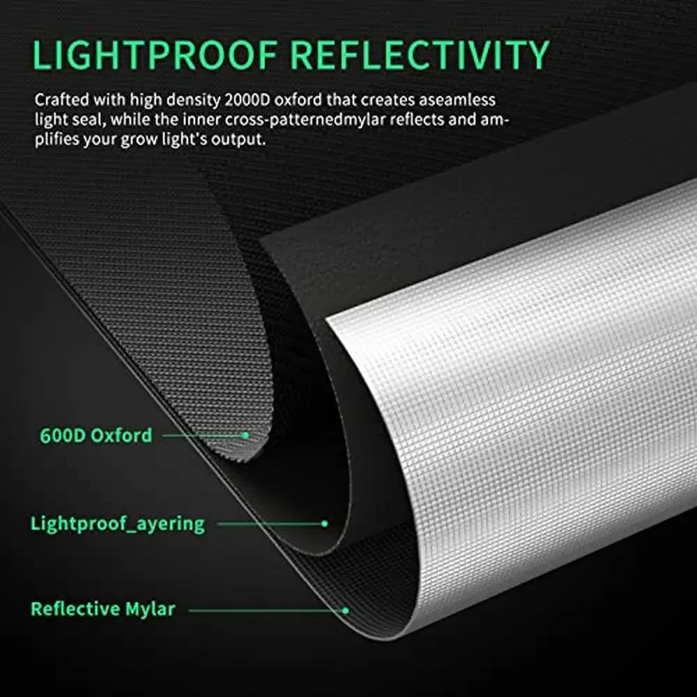 Observation Window Hydroponic Reflective Plant Growing Tent 24"x24"x48" 600D Mylar Floor Tray Block Light Metal Rods Indoor