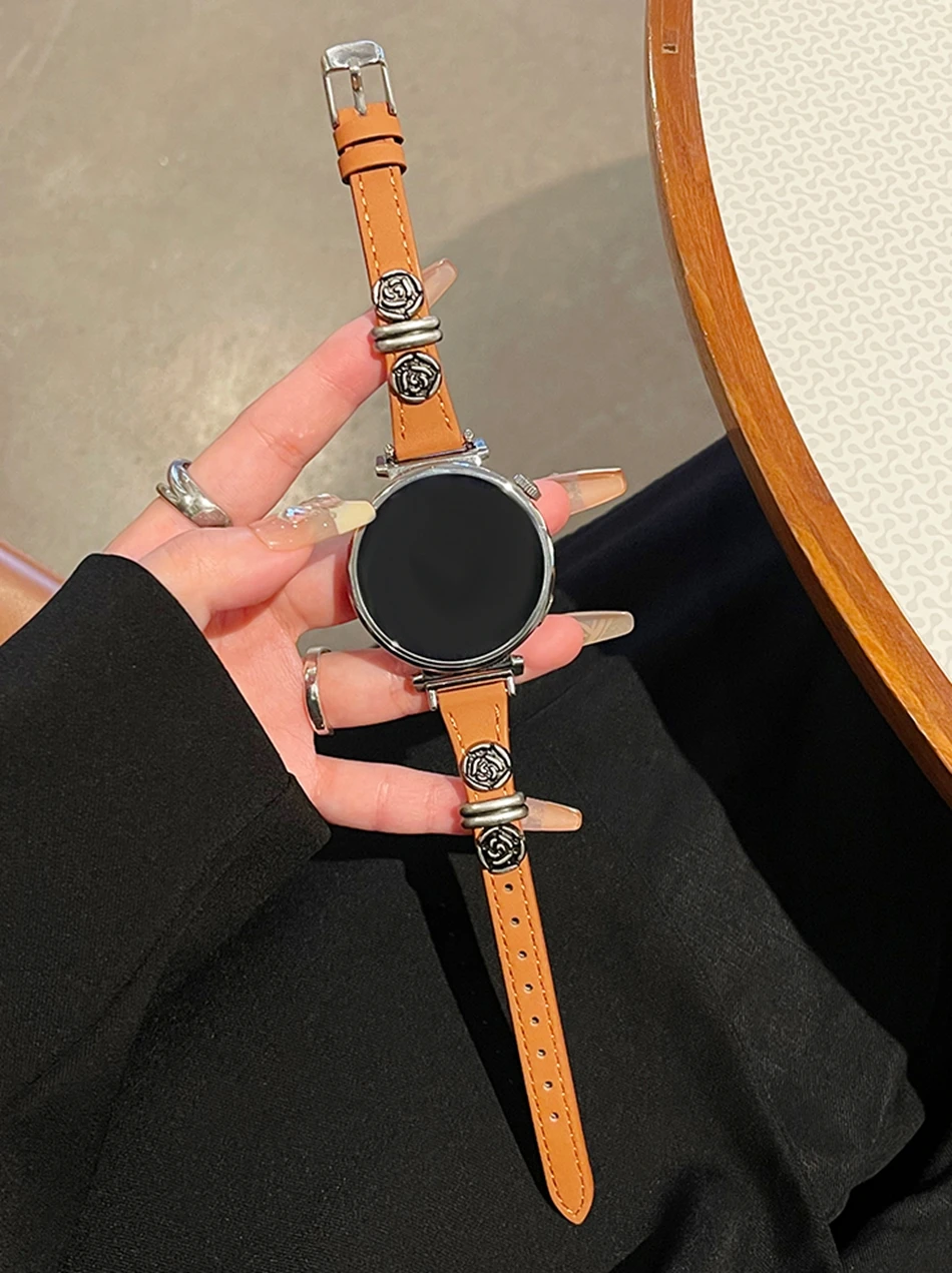 18/20/22MM Band für Samsung Galaxy Uhr 7 6 4 Classic 5 Pro Kamelie Leder Blume Armband Armband für Amazfit Bip Huawei GT2 3 – Detail 5