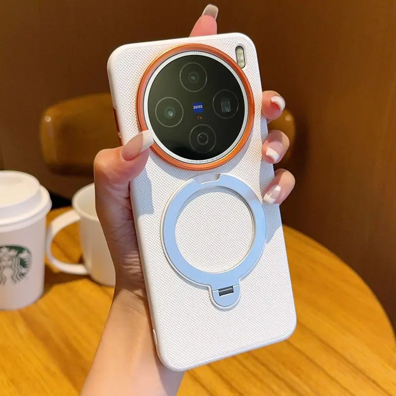Luxury Business Texture Fabric Phone Case with Magnetic Rotating Bracket and Shockproof Protection