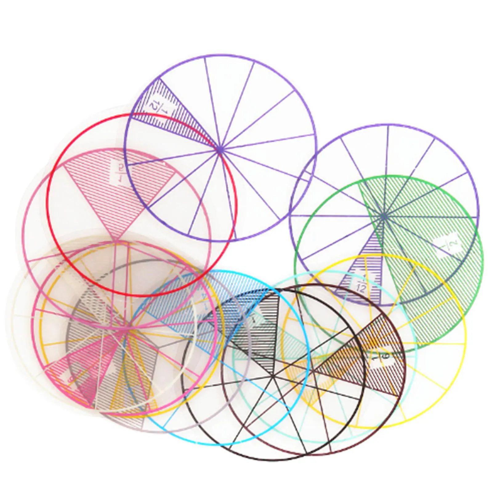Math Fractions Circles Toy Plastic Numbered Fractions Circles Math Chips Mathematics Number Toy Learning Teaching Aids 12pcs/lot