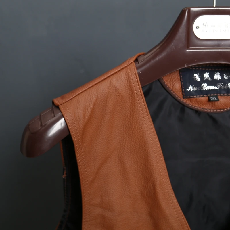 BONJEAN New Arrival Leather Motorcycle Vest Mens Slim Fit Real Brown Cow Genuine Leather Waistcoat Bikers Vest Size L-8XL
