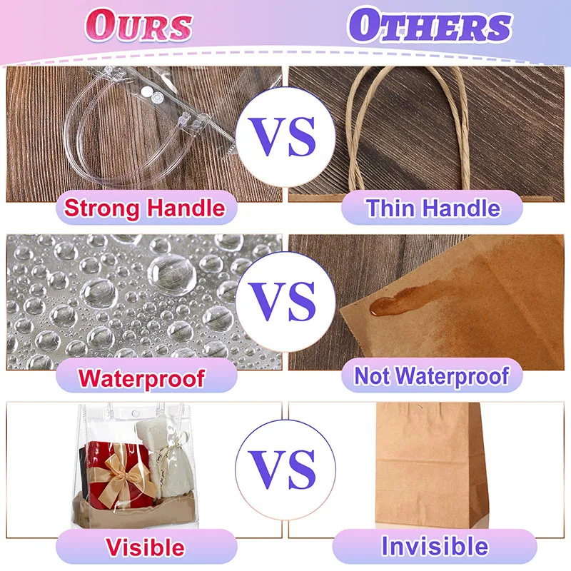 100-6Pcs Transparent Gift Bags Wedding Gift Packaging Boxes with Handles Clear Plastic Gift Bags Pvc Shopping Bag Party Favors