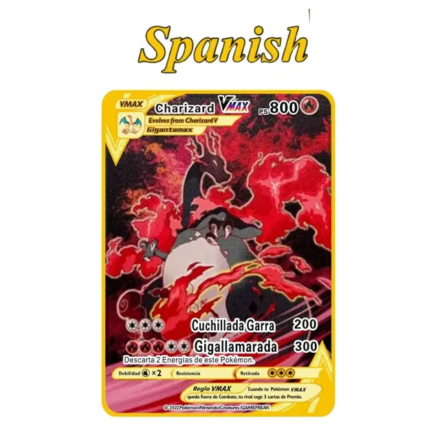 Spanish Pokemon Metal Card Pikachu Fire-breathing Dragon VMAX Gold V/GX/OX Card Toys Play Games Collection Card Children's Gifts The New 1
