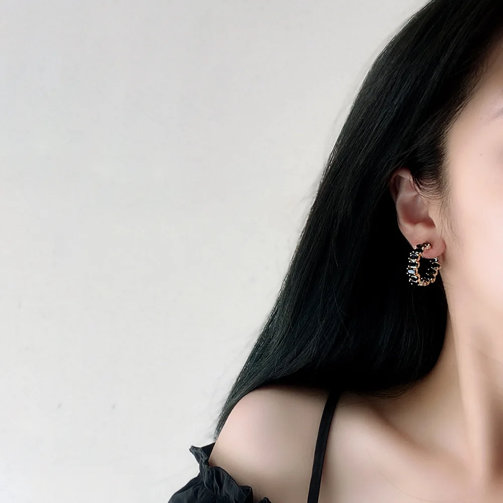 925 silver ear needle Inlaid zircon Electroplated real gold color preservation Earrings for women Fashion earrings