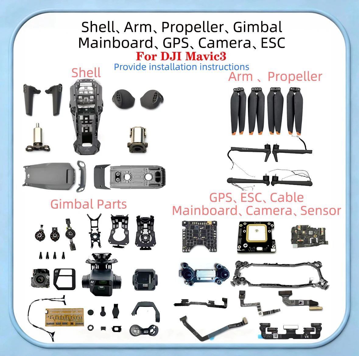 Lot de pièces détachées drone DJI Mavic 3 - Moteurs, câbles, testeur