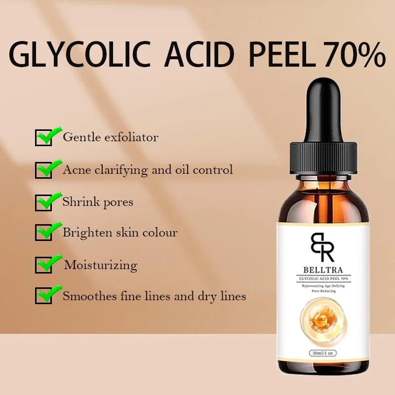 70% Glycolic Acid Chemical Peel Anti-Aging Brightening Smoothing Fine Lines Skin Pigmentation Acne Scars 30ml