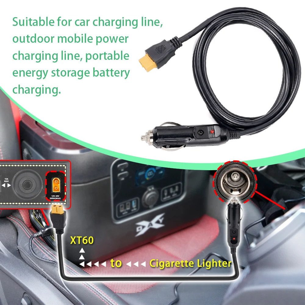 14AWG 1.5M Car Cigarette Lighter to XT60 Cable 12V 24V Charging Cable Outdoor Battery Power Storage Charging Power Station Cable