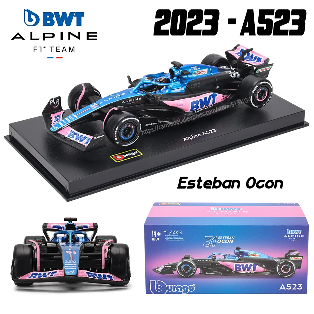 Bburago 1:43 2023 Alpine F1 Team A523 31 # Esteban Ocon 10 # Pierre Gasly Alloy Car Model Toy Series Collection Gift Die Cast
