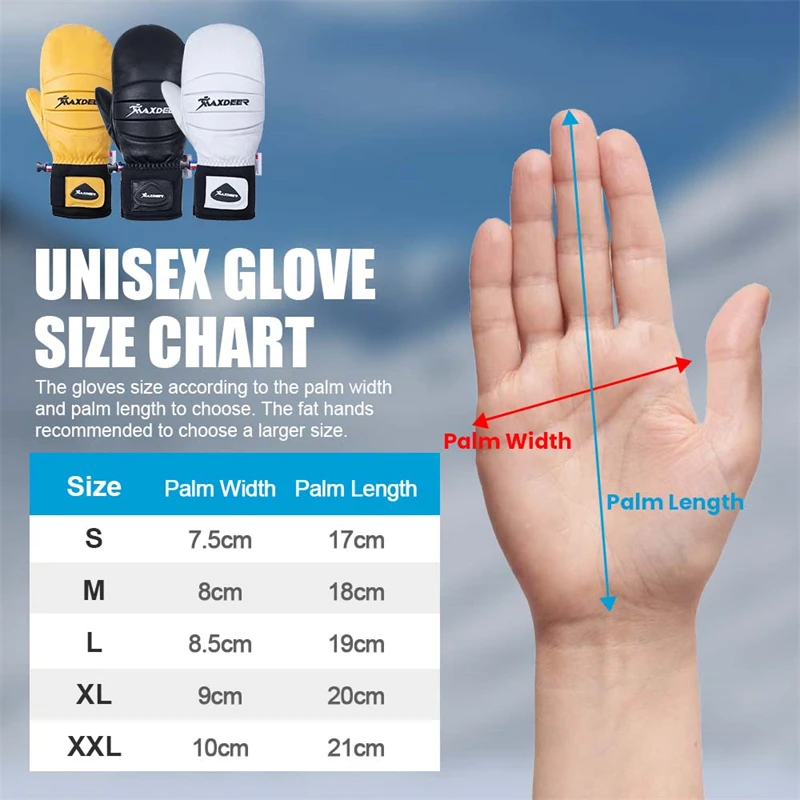 Ski Gloves Goat Leather Snowboard Mittens Men Women Winter Warm Snow Gloves Waterproof Anti-slip for Skiing Motorcycle Cycling 6