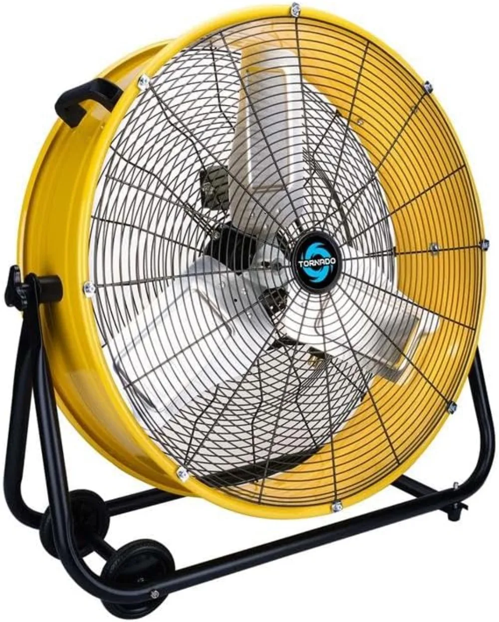 24 Inch High Velocity Heavy Duty Tilt Metal Drum Fan Yellow Commercial, Industrial Use 3 Speed 8540 CFM 1/3 HP 8 FT Cord industrial fan 24 inch heavy duty drum 3 speed 8100 cfm air circulation high velocity fan for warehouse workshop factory comm