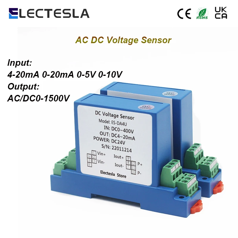 

Датчик входного напряжения переменного тока 0-1500 В, передатчик напряжения переменного тока 4-20 мА 0-5 в 0-10 В, RS485 выходной источник питания 24 В постоянного тока