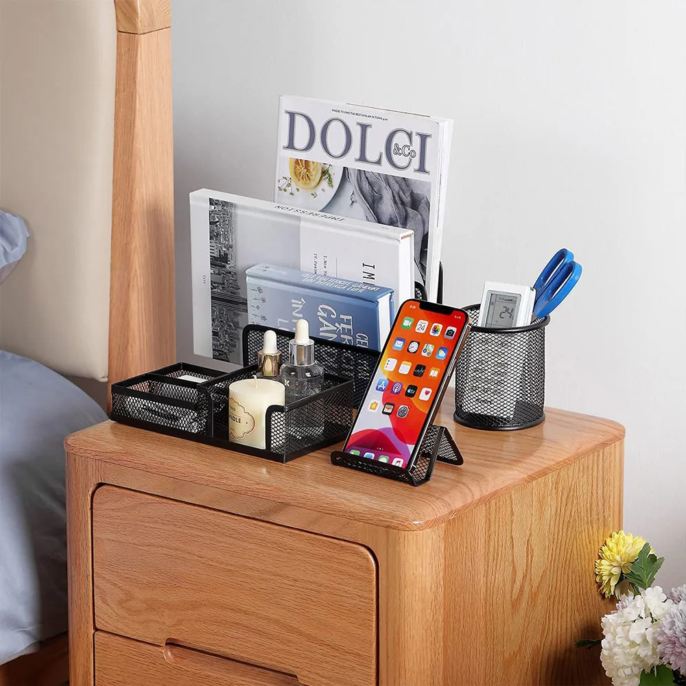 6Pcs Desktop Storage Box Metal Mesh Storage Rack Office Metal Desktop Organizers Pen Holder Set: 3 - 5 Days Free Delivery Only UK